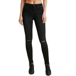 Life in Progress Anthropologie Black Jeans Size 28 Ripped Knees Cotton Stretch